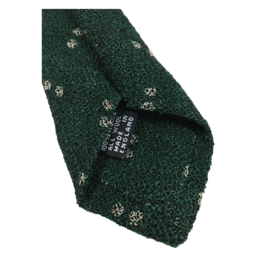 DRAKE’S LONDON cravatta uomo foderata fantasia verde scuro/ecru cm 147x8 100% lana MADE IN ENGLAND