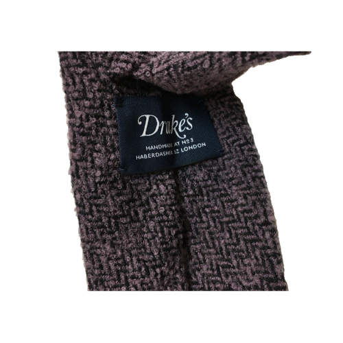 DRAKE'S LONDON unlined men's tie with wisteria/black herringbone pattern 147x8 cm 100% wool MADE IN ENGLAND