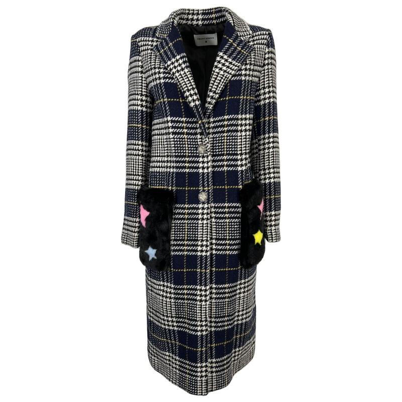FRONT STREET 8 blue/yellow check woman coat lined FW113 MADE IN ITALY