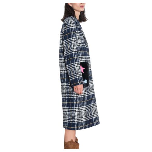 FRONT STREET 8 blue/yellow check woman coat lined FW113 MADE IN ITALY