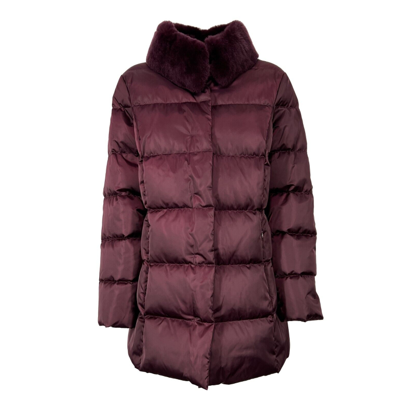 PERSONA by Marina Rinaldi semi-fitted bordeaux satin down jacket for women 23.1484082 PERON