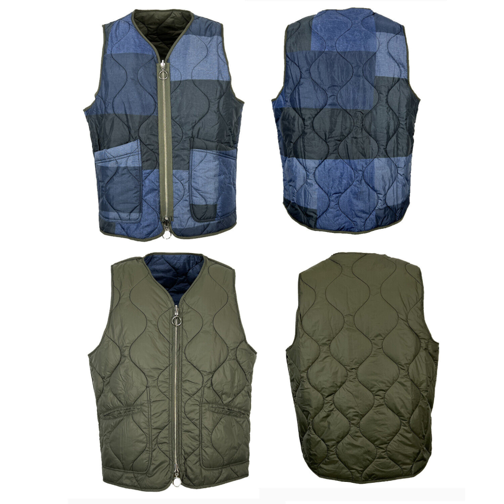 MADSON by BottegaChilometriZero gilet uomo trapuntato double-face stampa blu denim/unito militare DU22726 FANTASIA MADE IN ITALY