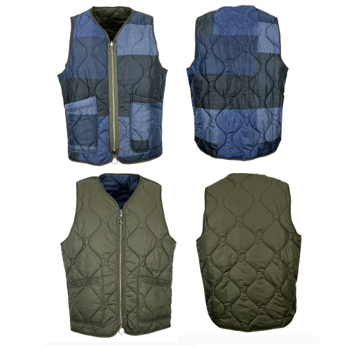 MADSON by BottegaChilometriZero men's double-face quilted gilet denim blue/military plain print DU22726 FANTASY MADE IN ITALY