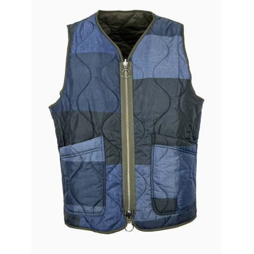 MADSON by BottegaChilometriZero gilet uomo trapuntato double-face stampa blu denim/unito militare DU22726 FANTASIA MADE IN ITALY