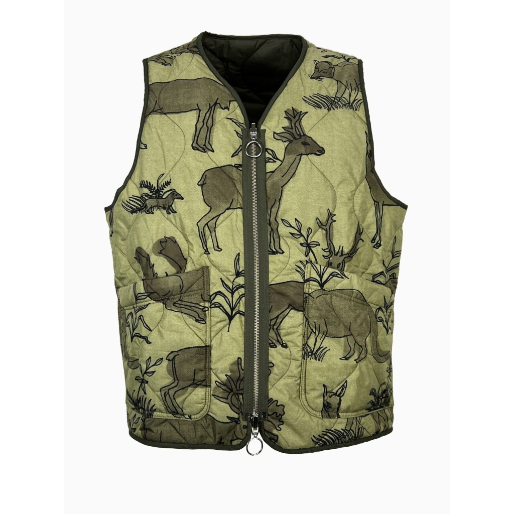 MADSON by BottegaChilometriZero double-face quilted vest with deer print military green/uniform DU22726 MADE IN ITALY