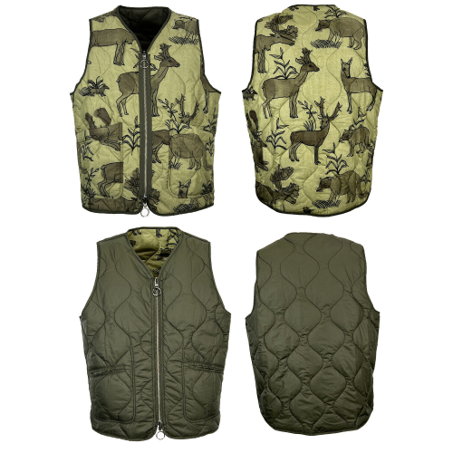 MADSON by BottegaChilometriZero double-face quilted vest with deer print military green/uniform DU22726 MADE IN ITALY