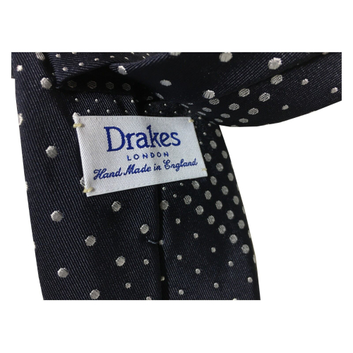 DRAKE’S LONDON cravatta nero foderata patchwork pois cm 147x7 MADE IN ENGLAND