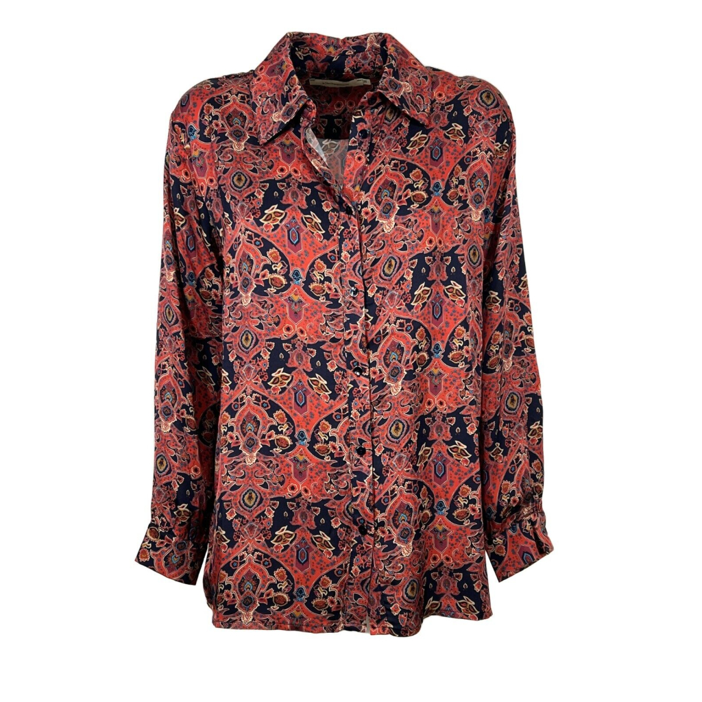 LA FEE MARABOUTEE red/blue cashmere patterned woman shirt FE-CH-PEPA-O 100% viscose MADE IN ITALY