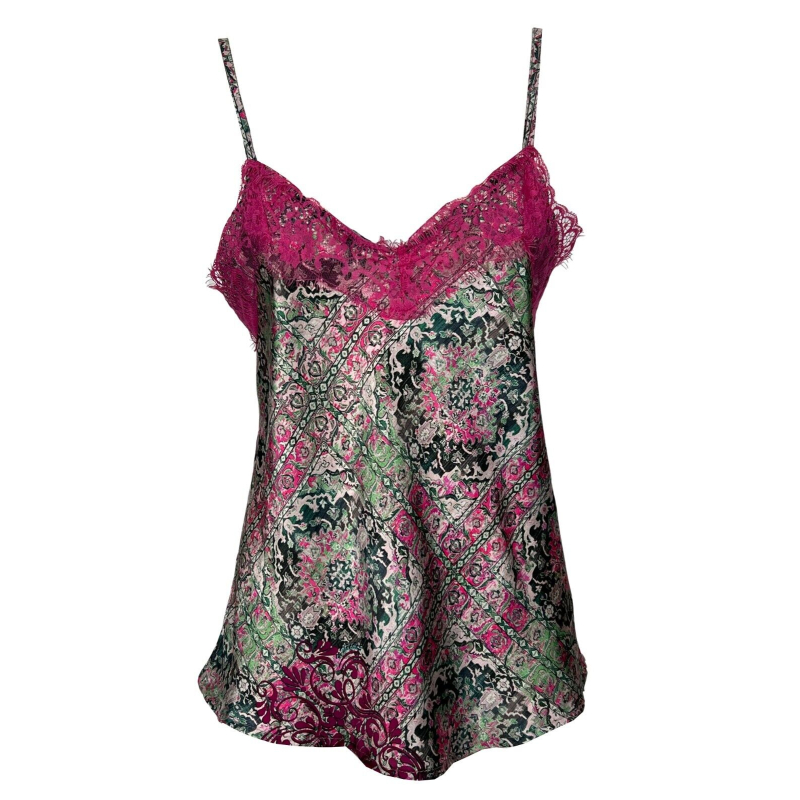 IL THE DELLE 5 top donna fantasia TAPESTRY fuxia/verde LEOPARD 56ST TAPESTRY MADE IN ITALY