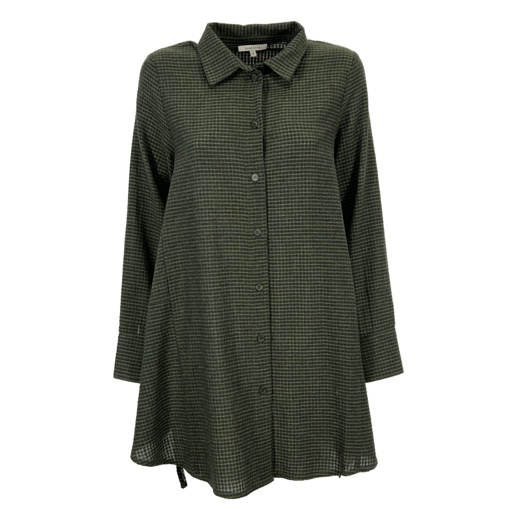 HUMILITY 1949 maxi camicia donna asimmetrica quadri grigio/verde HE-CH-SOMIA MADE IN ITALY