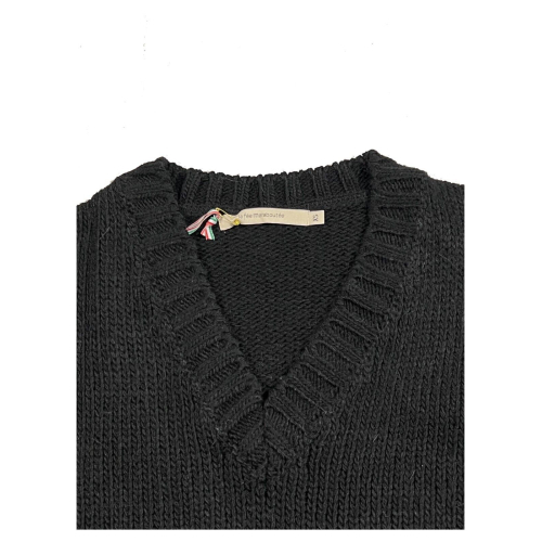 LA FEE MARABOUTEE maglia donna nera intarsi ottanio/panna FE-PU-RIPSOU MADE IN ITALY