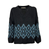 LA FEE MARABOUTEE women's teal/cream inlay black sweater FE-PU-RIPSOU MADE IN ITALY