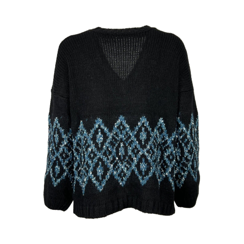 LA FEE MARABOUTEE women's teal/cream inlay black sweater FE-PU-RIPSOU MADE IN ITALY