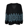 LA FEE MARABOUTEE women's teal/cream inlay black sweater FE-PU-RIPSOU MADE IN ITALY