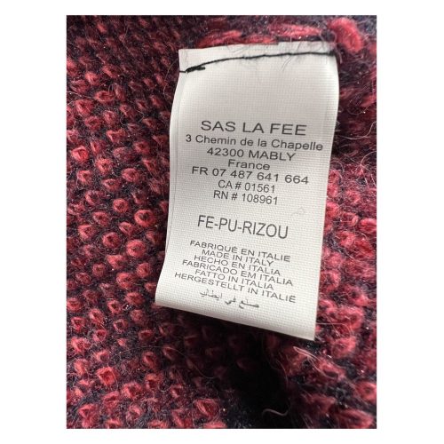 LA FEE MARABOUTEE blue woman sweater with Red/coral inserts FE-PU-RIZOU MADE IN ITALY