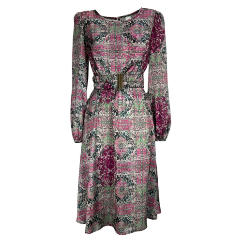 IL THE DELLE 5 women's fuchsia/green dress PABLO 56ST TAPESTRY PINK 100% polyester MADE IN ITALY