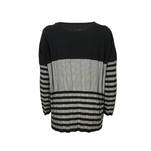 TREBARRABI women's black sweater with white placed stripes MARCIA CRISPY 100% cotton