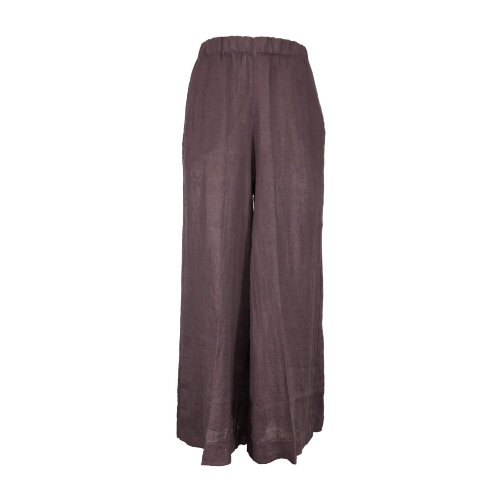 TREBARRABI women's mauve linen trousers elastic waist POM RILI 100% linen MADE IN ITALY