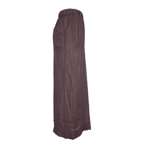 TREBARRABI pantalone donna lino mauve elastico vita POM RILI 100% lino MADE IN ITALY