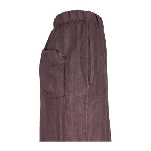 TREBARRABI pantalone donna lino mauve elastico vita POM RILI 100% lino MADE IN ITALY