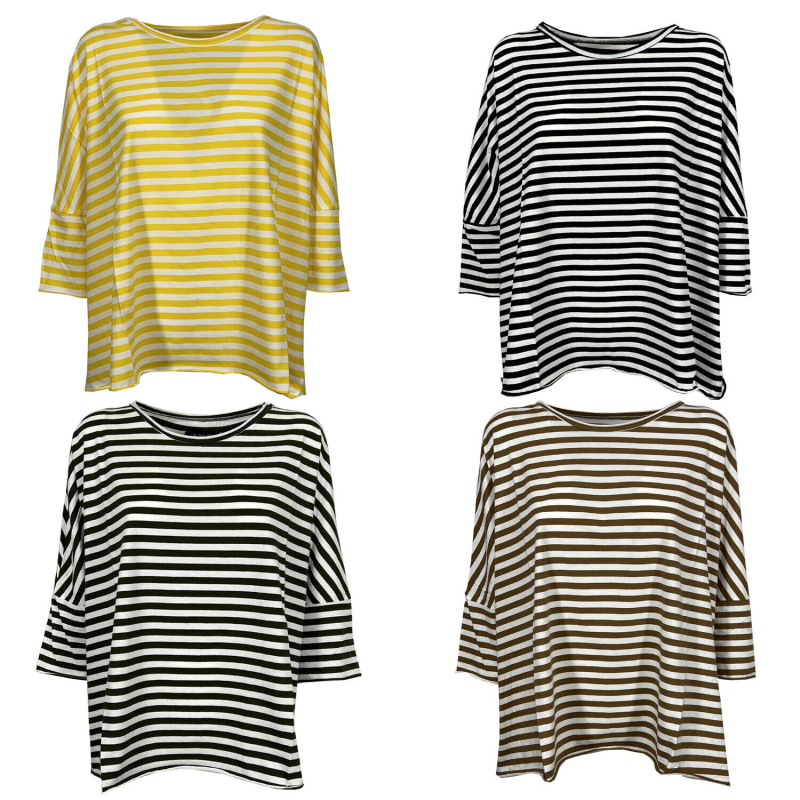 LABO.ART women's over striped box t-shirt FARA JERSEY STRIPED 95% cotton 5% elastane