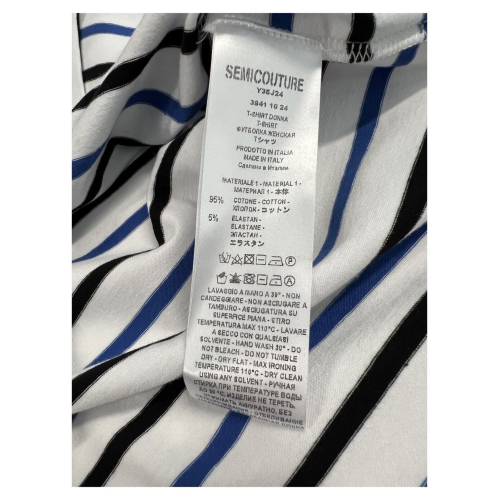 SEMICOUTURE striped women's t-shirt white/black/light blue Y3SJ24 AMABELLE MADE IN ITALY