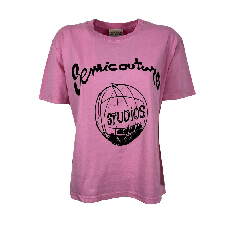 SEMICOUTURE t-shirt donna confetto stampa nera Y3SJ14 SERENITY 100% cotone MADE IN ITALY