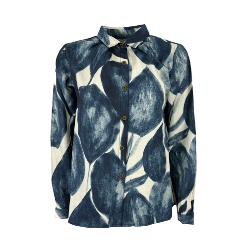 4.10 by BottegaChilometriZero women's shirt with ecru/blue leaves print DD22605 MADE IN ITALY