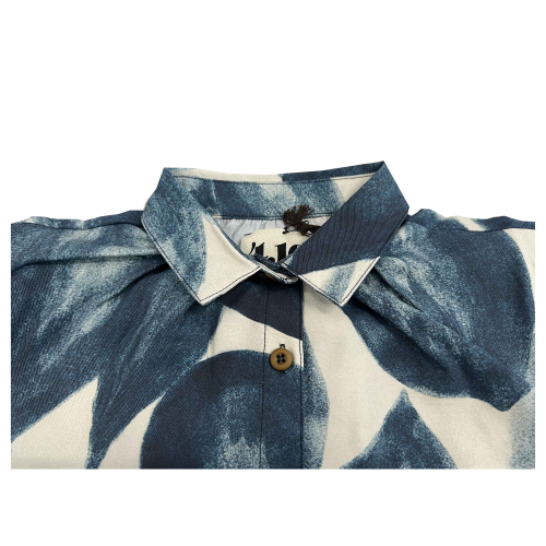 4.10 by BottegaChilometriZero women's shirt with ecru/blue leaves print DD22605 MADE IN ITALY