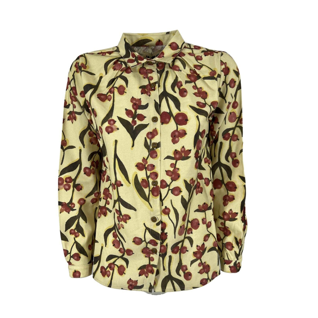 4.10 by BottegaChilometriZero women's shirt with yellow/green/burgundy branch pattern DD22605 MADE IN ITALY