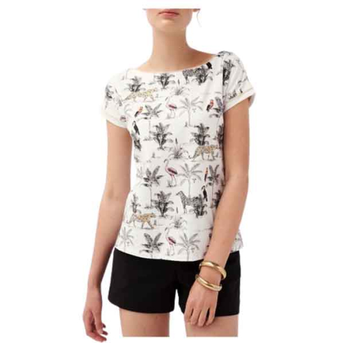 LEO & UGO white women's t-shirt with forest print and rhinestone applications TEJ223 CANDICE