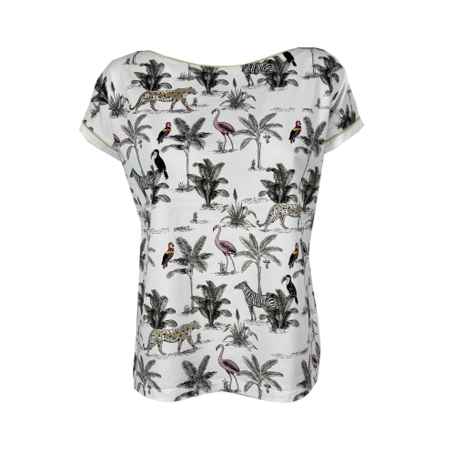 LEO & UGO white women's t-shirt with forest print and rhinestone applications TEJ223 CANDICE