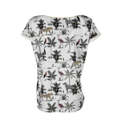 LEO & UGO t-shirt donna bianca stampa foresta con applicazioni strass TEJ223 CANDICE