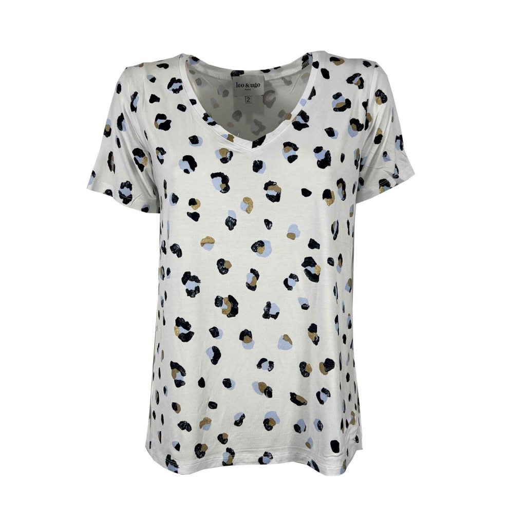 LEO&UGO t-shirt donna bianca stampa blu/cielo/oro