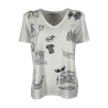 LEO & UGO women's white t-shirt with black print and applications TED517