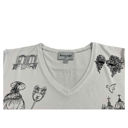 LEO & UGO women's white t-shirt with black print and applications TED517