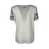 LEO & UGO t-shirt donna bianca stampa multicolor TED536 55% lino 45% cotone
