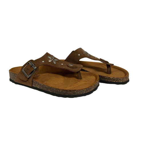 POST & CO women's light brown suede flip flops BI08 00 ALASK 100% leather MADE IN ITALY