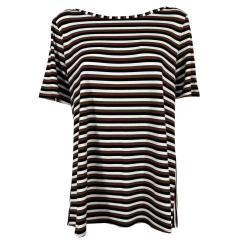 PERSONA by Marina Rinaldi linea N.O.W t-shirt a righe nero/marrone/panna 31.7972133 VAMPA