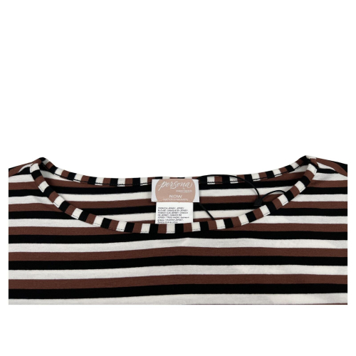 PERSONA by Marina Rinaldi linea N.O.W t-shirt a righe nero/marrone/panna 31.7972133 VAMPA