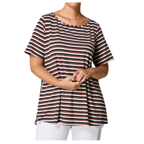 PERSONA by Marina Rinaldi linea N.O.W t-shirt a righe nero/marrone/panna 31.7972133 VAMPA