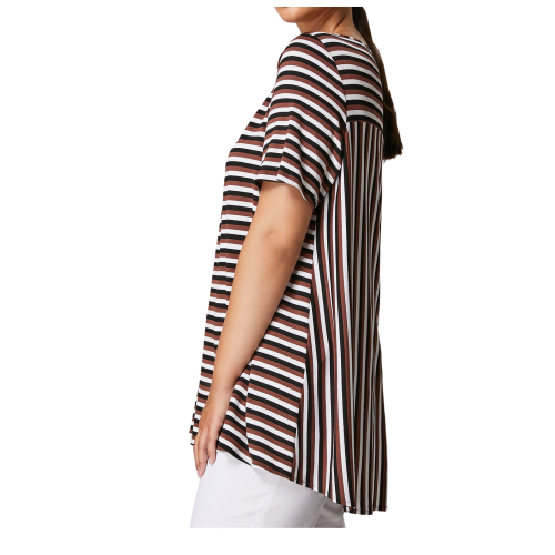 PERSONA by Marina Rinaldi linea N.O.W t-shirt a righe nero/marrone/panna 31.7972133 VAMPA