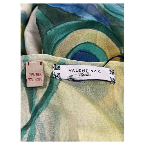 VALENTINA C. women's scarf with peacock print yellow/petrol/green art 220 MADE IN INDIA