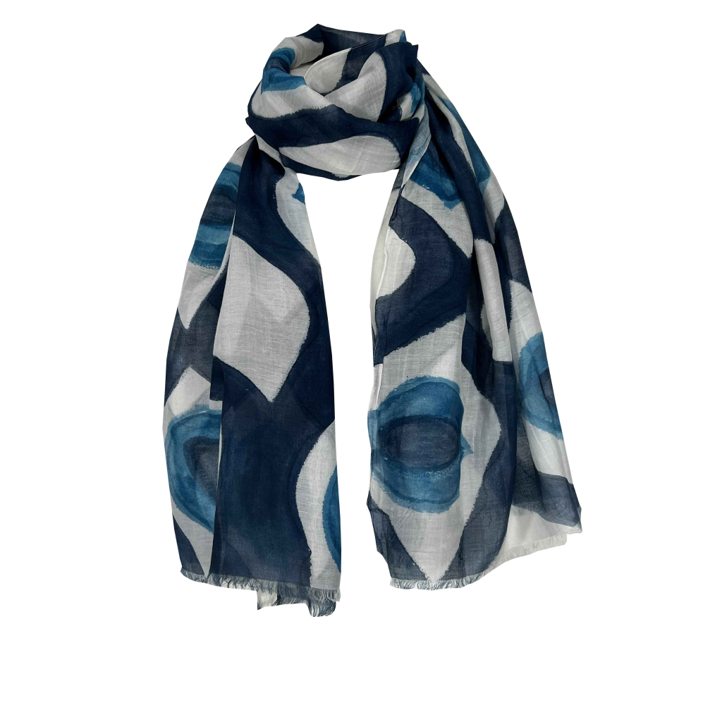 VALENTINA C. women's blue/light blue patterned scarf MADE IN INDIA