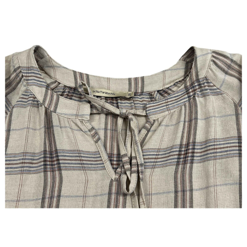 LA FEE MARABOUTEE blusa donna ecru quadri blu/cammello FE-TO-RUNE-S  MADE IN ITALY