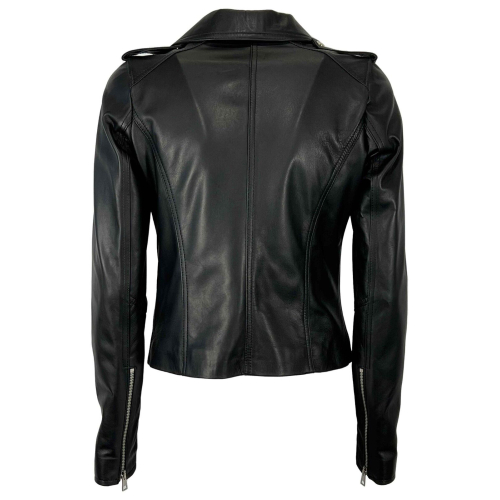 SOMETHING SPECIAL COLLECTION women's black leather jacket with pink contrast lining KIODO MADE IN ITALY