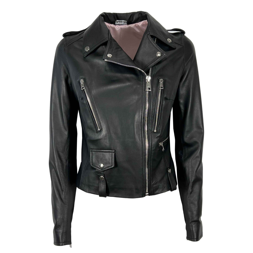 SOMETHING SPECIAL COLLECTION women's black leather jacket with pink contrast lining KIODO MADE IN ITALY