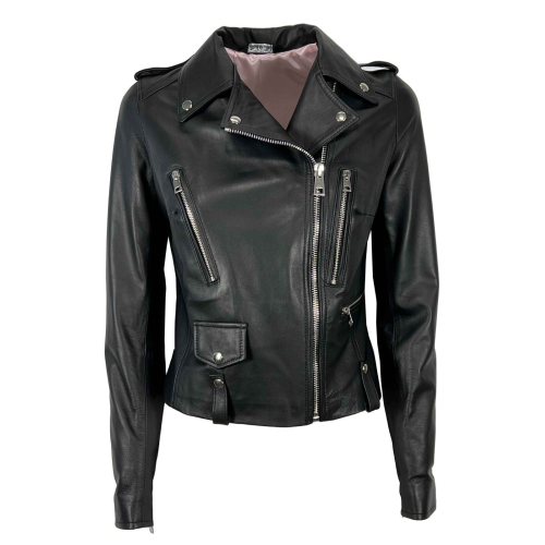 SOMETHING SPECIAL COLLECTION black leather jacket pink lining KIODO MADE IN ITALY