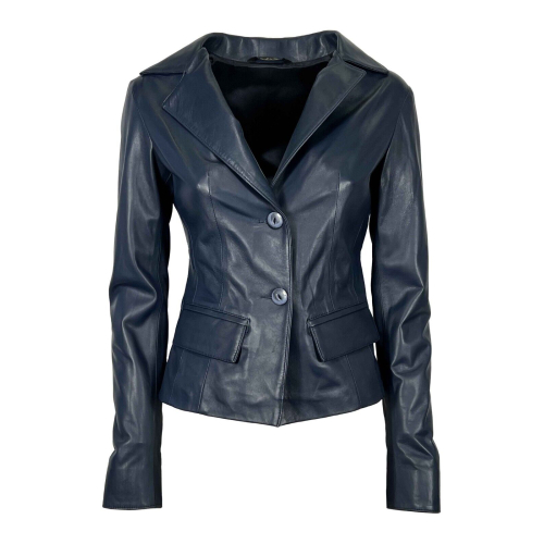 SOMETHING SPECIAL COLLECTION woman blue jacket art MAIRA 100% leather MADE IN ITALY