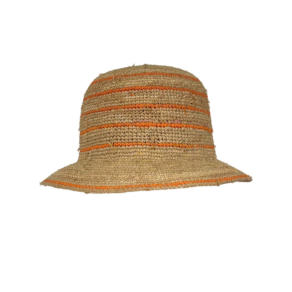 NEIRAMI women's cloche hat raffia beige orange stripes AC64RA 100% vegetable fiber raffia MADE IN ITALY